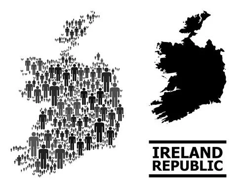 Vector People Collage Map of Ireland Republic and Solid Map Illustrazione stock