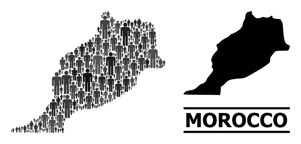 Vector People Collage Map of Morocco and Solid Map Illustrazione stock