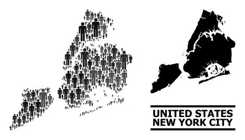 Vector People Collage Map of New York City and Solid Map Illustrazione stock