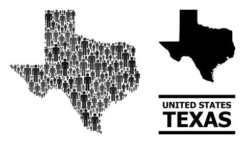 Vector People Collage Map of Texas State and Solid Map Stock Illustration