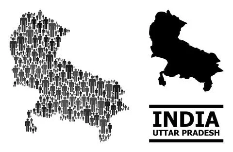 Vector People Collage Map of Uttar Pradesh State and Solid Map 스톡 일러스트