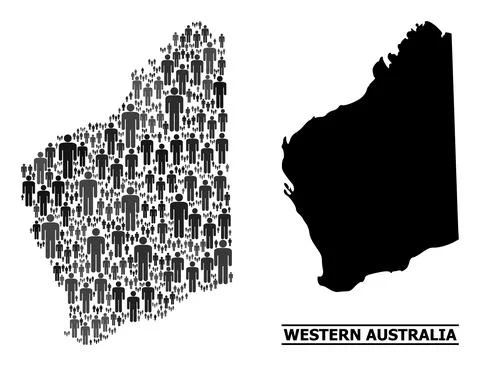 Vector People Collage Map of Western Australia and Solid Map Stock Illustration