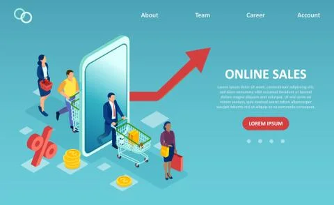 Vector of people customers with baskets and shopping carts walking through a  Stock Illustration
