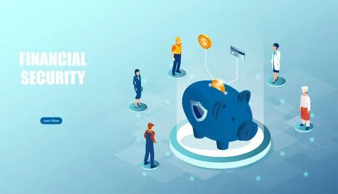 Vector of people of different occupations standing around a piggy bank Stock Illustration