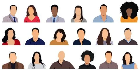 Vector people faces avatars and users collection - Set of illustrations with pro Illustrazione stock