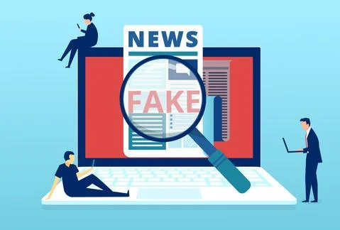 Vector of people fact checking fake news published in social media Stock Illustration