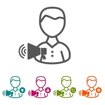 Vector People with Megaphone icons in thin line Style and flat Design. Stock Illustration