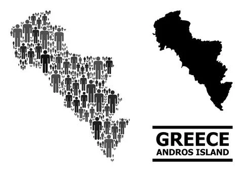 Vector People Mosaic Map of Greece - Andros Island and Solid Map Stock Illustration