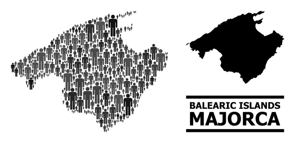 Vector People Mosaic Map of Majorca and Solid Map Stockillustratie