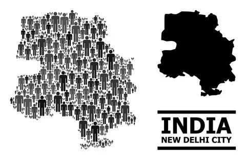 Vector People Mosaic Map of New Delhi City and Solid Map 스톡 일러스트