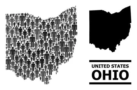 Vector People Mosaic Map of Ohio State and Solid Map Stock Illustration
