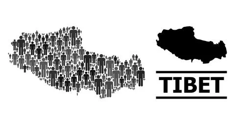 Vector People Mosaic Map of Tibet and Solid Map Stock Illustration