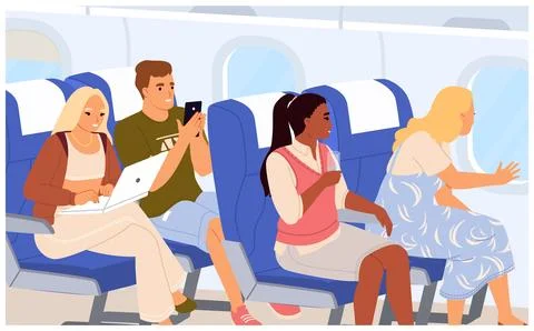 Vector people passengers sitting inside airplane Stock Illustration