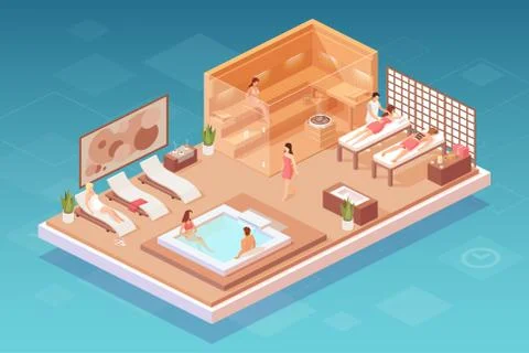 Vector of people relaxing in the spa Stock Illustration