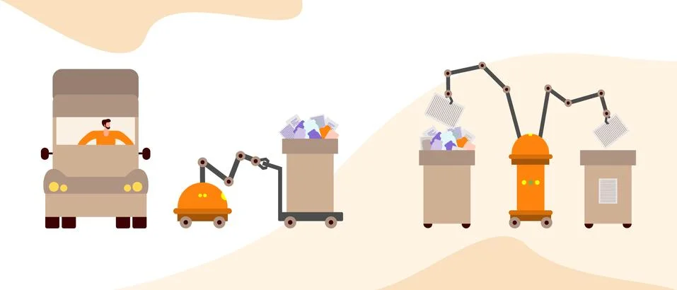 Vector People Robot Sorting Waste Recycling Eco Stock Illustration