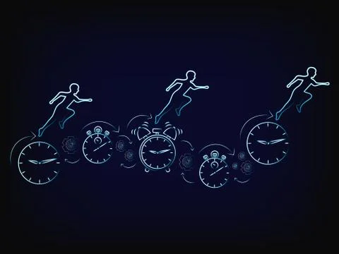 Vector of people running on time (clocks) Stockillustratie