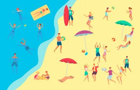 Vector people at sea side beach concept Stock Illustration