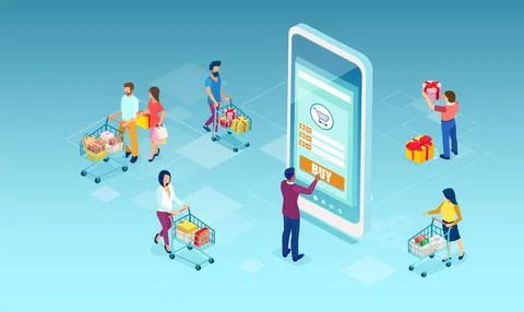 Vector of people shopping online using mobile app technology Stock Illustration