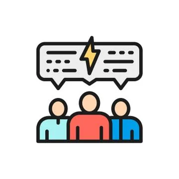 Vector people with speech bubble, discussion, communication flat color line icon Stock Illustration