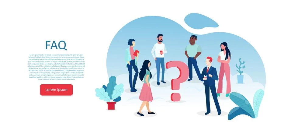Vector of people standing around a question mark looking for an answer Stock Illustration