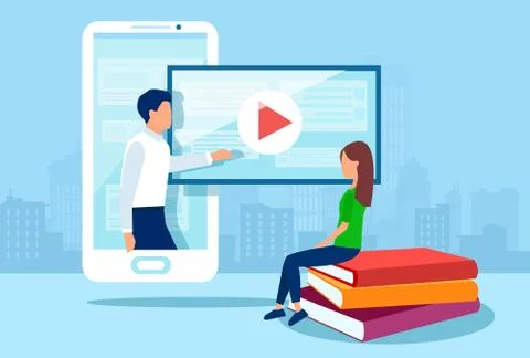 Vector of people using modern technology to study online Stock Illustration