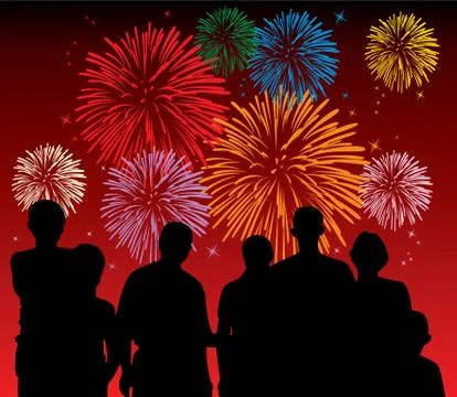 Vector  people watching fireworks Stock Illustration