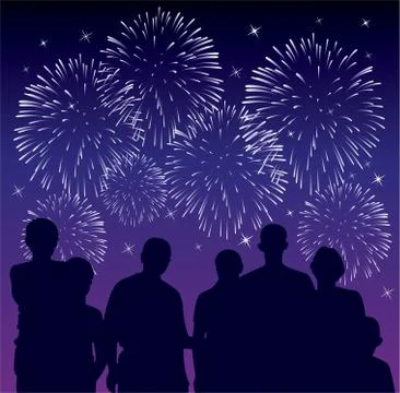 Vector people watching fireworks Stock Illustration