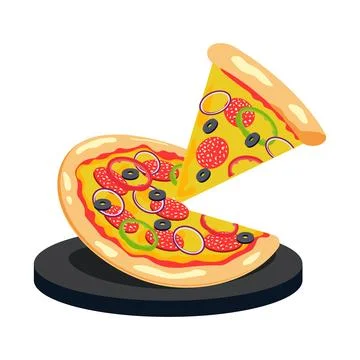 Vector pepperoni pizza with slice. Fast food Illustration Stock Illustration