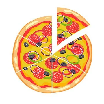 Vector pepperoni pizza with slice. Fast food Illustration Stock Illustration