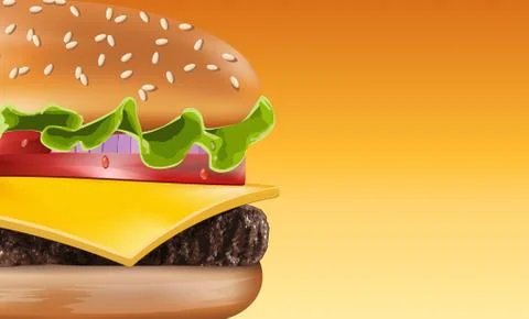 Vector perfect hamburger with cheese, bacon, tomato, onion and lettuce Stock Illustration
