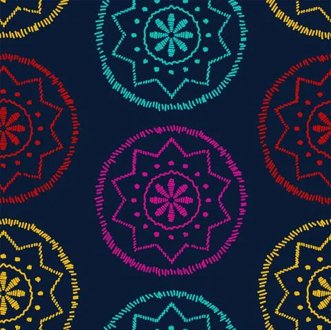 Vector. Perforated color patterns, hand-drawn Papel Picado pattern. Stock Illustration