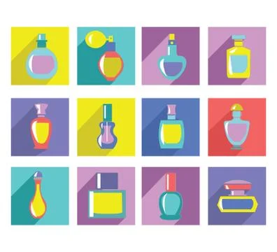 Vector of perfume bottles collection in Flat design. Stock Illustration