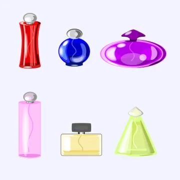 Vector Perfume Icons set of six bottle. Unlabled Stock Illustration
