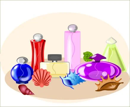 Vector Perfume set with seashells Stock Illustration