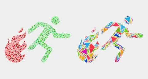 Vector Person Running Away from Fire Mosaic Icon of Triangle Items Stock Illustration