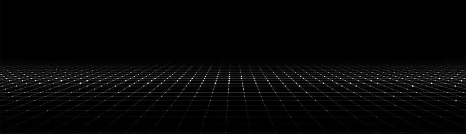 Vector perspective grid on black background. Digital cyberspace. Network conn Stock Illustration