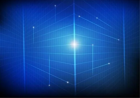 Vector : Perspective grid network on blue background Stock Illustration