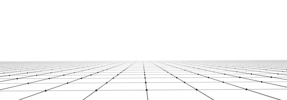 Vector perspective grid on white background. Dots connected by lines. Digit.. Stock Illustration