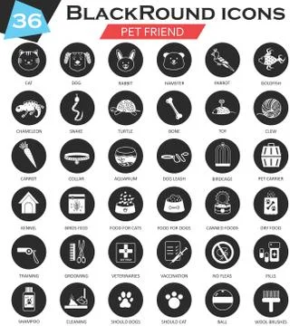 Vector pet animal circle white black icon set. Ultra modern icon design for web. Stock Illustration
