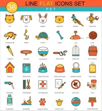 Vector Pets animal flat line icon set. Modern elegant style design for web. 库存插图