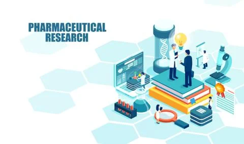 Vector of a pharmaceutical research laboratory with scientists working to dev Stock Illustration
