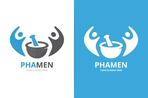 Vector pharmacy and people logo combination. Pounder and family symbol or icon Stock Illustration