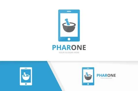 Vector pharmacy and phone logo combination. Pounder and mobile symbol or icon Stock Illustration