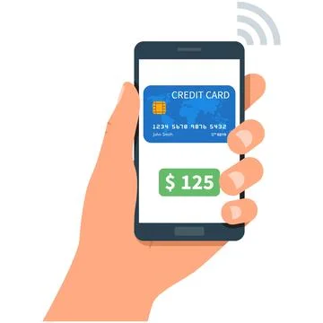Vector phone in human hand, nfc mobile payment tech icon Stock Illustration
