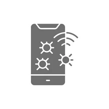 Vector phone virus, mobile spam grey icon. Ilustración de archivo