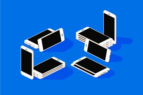Vector Phones mockup On Blue Background Set Stock Illustration