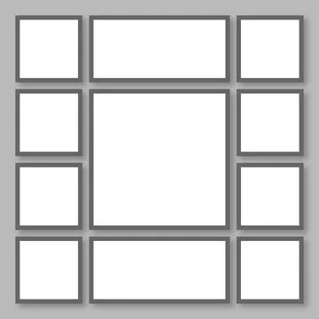 Vector Photo Collage Frame Mockup with 12 Grid Layout, Large Center Square .. Illustrazione stock