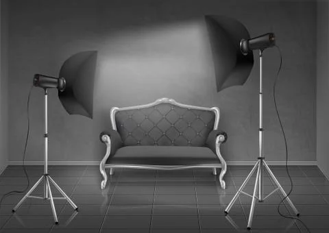 Vector photo studio with sofa and softboxes Stock Illustration