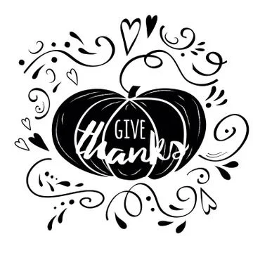 Vector phrase Give thanks decorated pampkin on chalk style and abstract ornat Stock Illustration