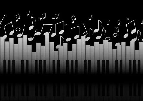 Vector : Piano and music notes symbol with reflect on black background Illustrazione stock